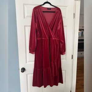 Lane Bryant Tiered Wrap Velvet Midi Dress Rhubarb color Size 22/24